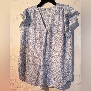 Chaus Blue Floral Ruffle Sleeve Blouse